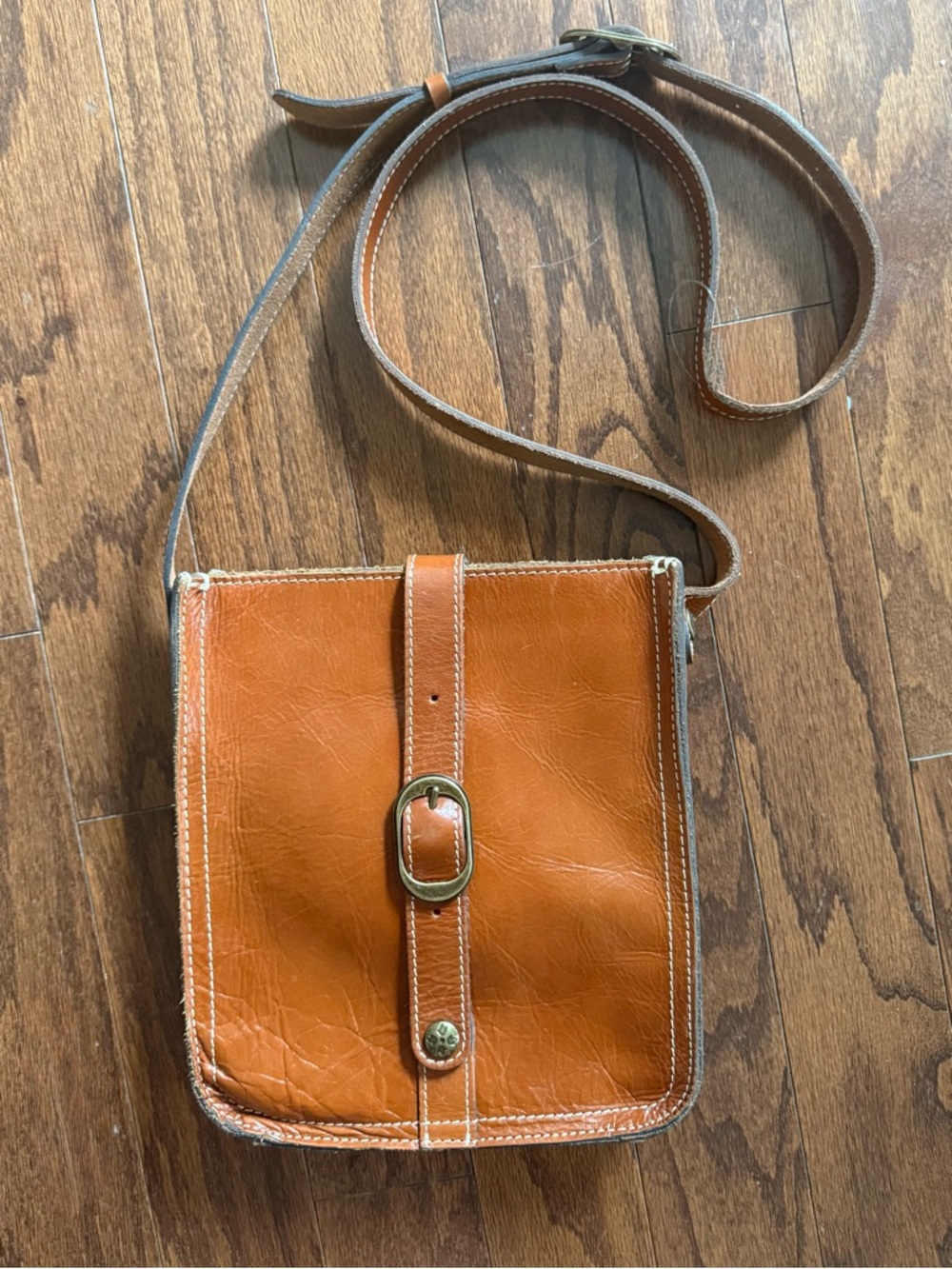 Patricia Nash Tan Leather Crossbody Bag with Buckle Detail
